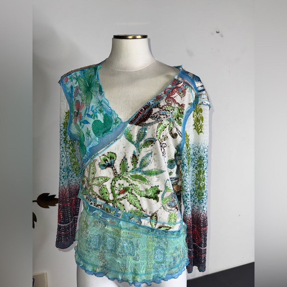 Alberto Makali Long Sleeve Beaded Top Multicolored - image 1